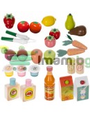 Дървен супермаркет за деца с касов апарат аксесоари и комплект плодове